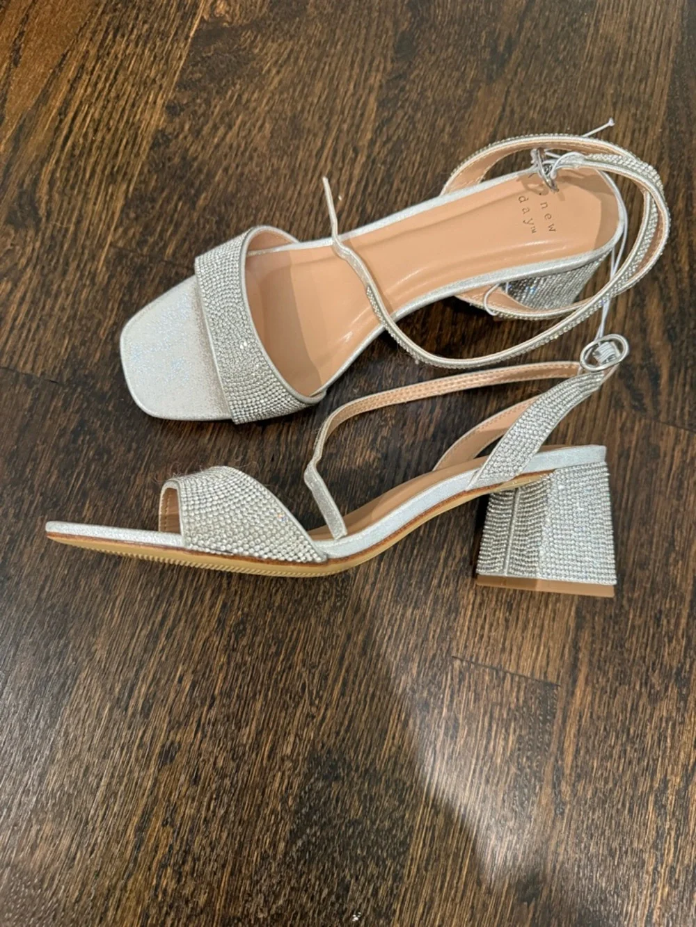 a new day Silver Rhinestone Ankle-Tie Square-Toe Sandals